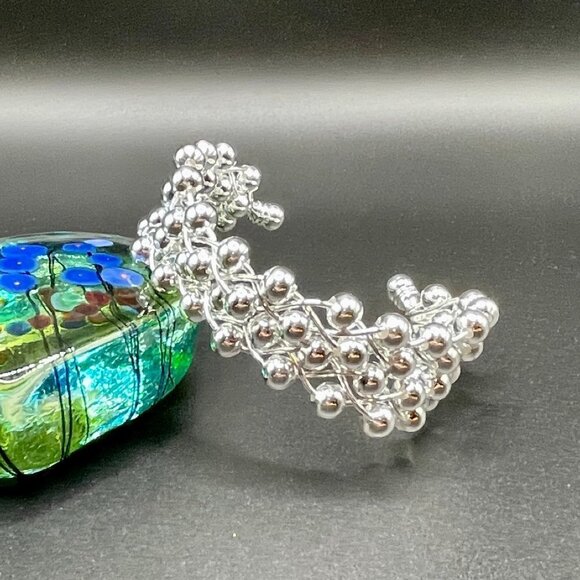 Sterling Silver 925 Wide Beaded Woven Cuff Bracelet #1168 - Picture 7 of 7